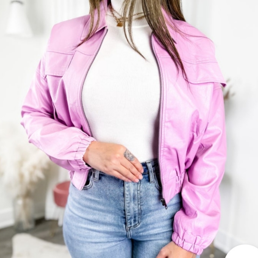 White Birch Vegan Leather Zip Up Coat - Lilac NWOT